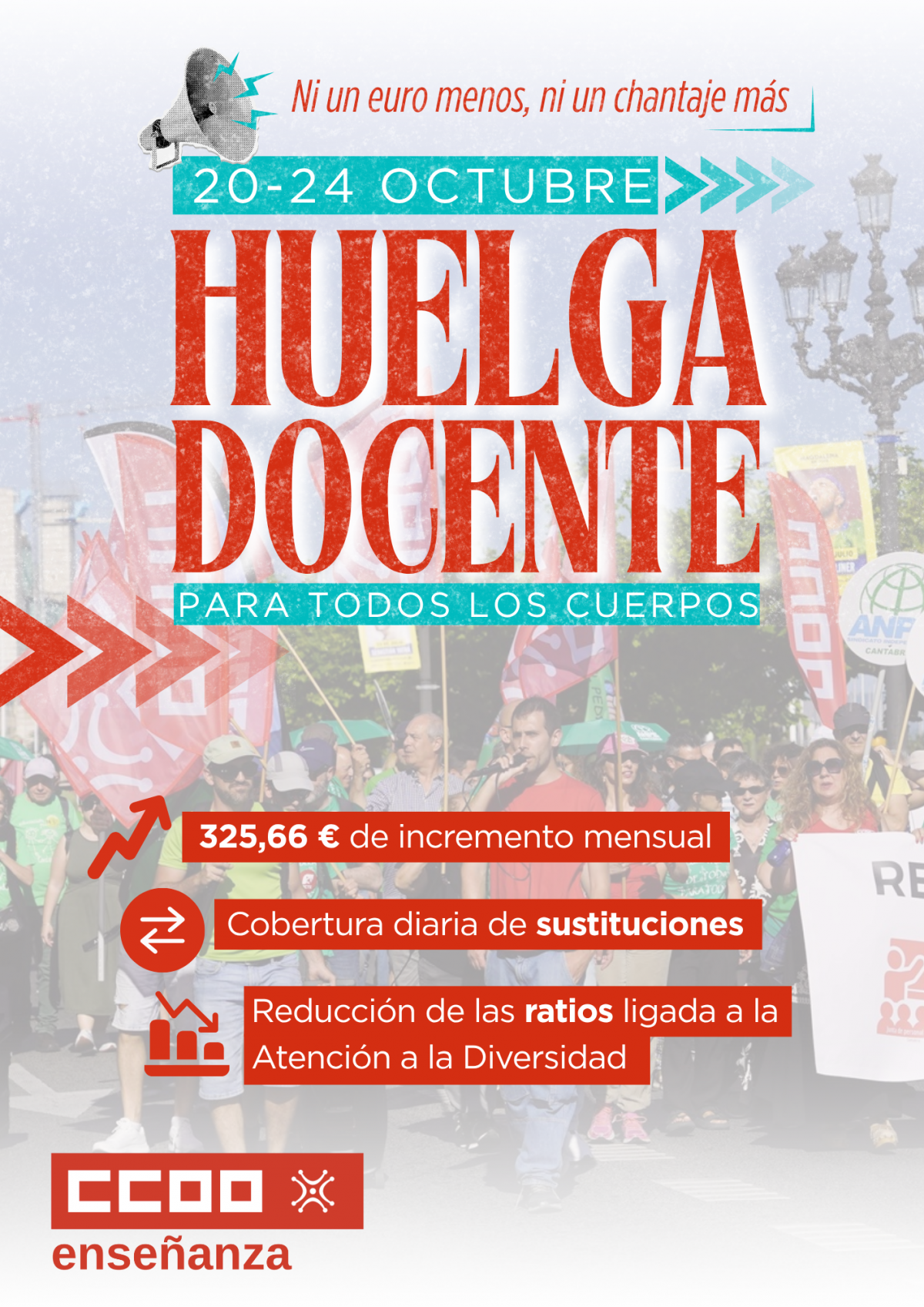 Huelga docente para todos los cuerpos docentes 20-24 octubre
