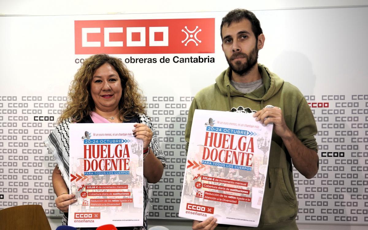 Rueda de prensa en la que CCOO anuncia la convocatoria de cinco días de huelga docente en la enseñanza pública de Cantabria, del 20 al 24 de octubre de 2025