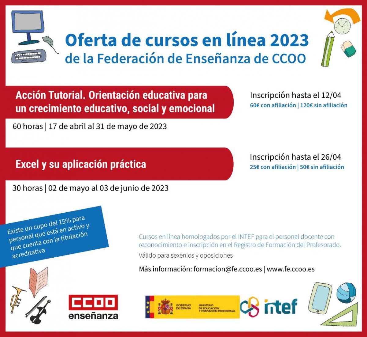 Oferta de cursos en línea 2023 de la Federación de Enseñanza de CCOO